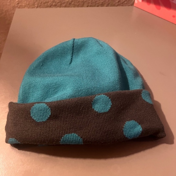 Burton Teal & Black Knit Kid's Beanie Polka Dots Reversible Winter Cap - Picture 4 of 4